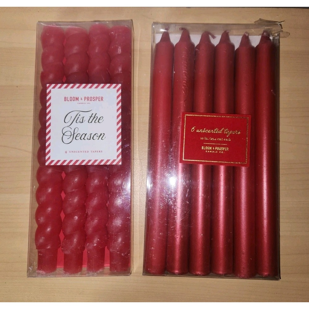 2 Packs Red‎ Taper Candles 10 In~Bloom & Prosper Unscented Christmas Holiday